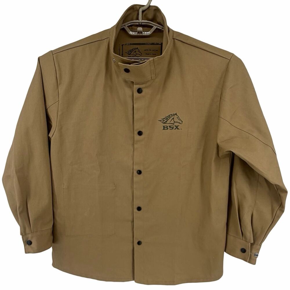 BSX Men’s Welding Jacket – Large – Tan/Brown Snap Front 9 Oz FR 100% Cotton